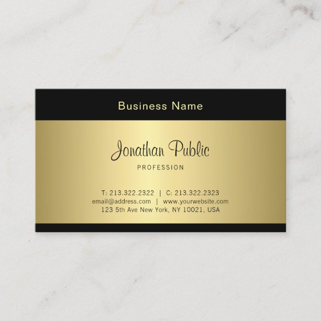 Tarjeta De Visita Elegante guión manuscrito Limpiar glamour dorado (Anverso)