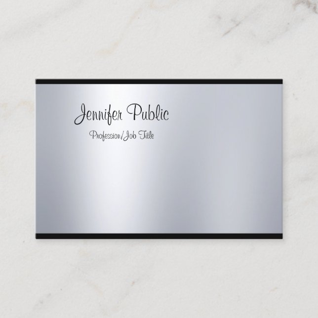 Tarjeta De Visita Elegante guión manuscrito plateado Aspecto Glam li (Anverso)