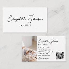 Tarjeta De Visita Elegante guion Moderno Chic Código QR de foto