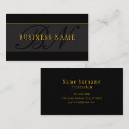 Tarjeta De Visita Elegante guión monograma negro y dorado