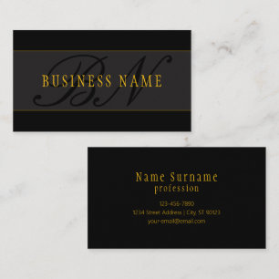 Tarjeta De Visita Elegante guión monograma negro y dorado