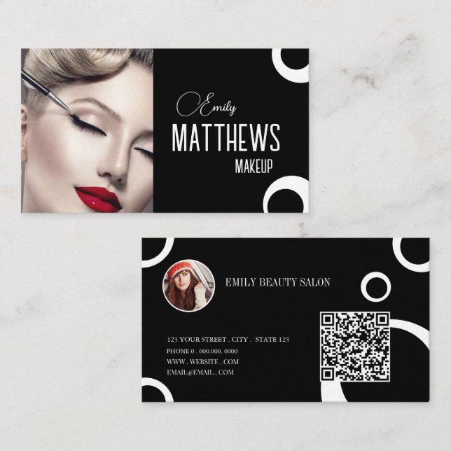 Tarjeta De Visita Elegante guión negro y blanco personalizado 2foto (Anverso / Reverso)