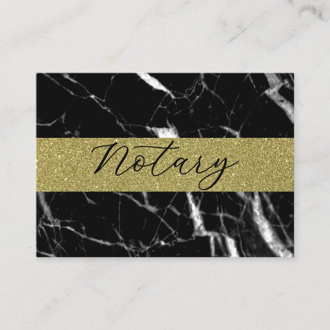 Tarjeta De Visita Elegante guión notario purpurina de mármol negro o (Anverso)