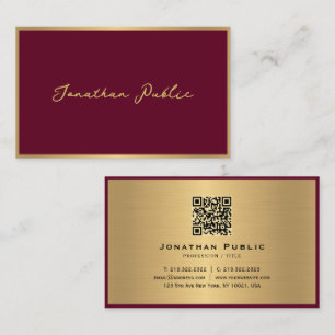 Tarjeta De Visita Elegante guión profesional moderno Bordeaux Gold