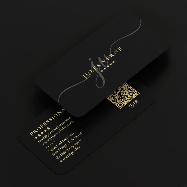 Tarjeta De Visita Elegante guión profesional Monograma Negro Mínimo (Elegant Professional Script Monogram Black Minimal Business Card
)