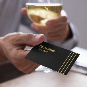 Tarjeta De Visita Elegante Guión profesional rayado de oro y negro