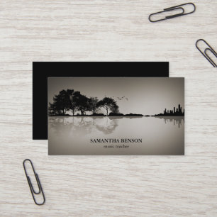 Tarjeta De Visita Elegante Guitar Lago Sombra Paisaje Música Amor