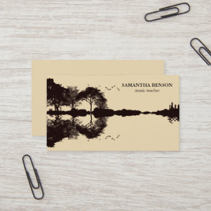 Tarjeta De Visita Elegante Guitar Lago Sombra Paisaje Música Amor