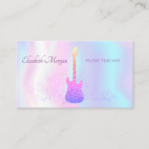Tarjeta De Visita Elegante, Guitarra Brillante, Profesora de Música