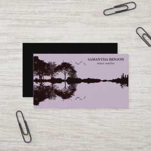 Tarjeta De Visita Elegante guitarra paisaje sombra lago música amor 