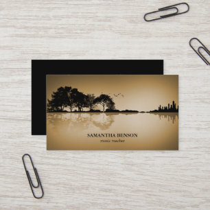Tarjeta De Visita Elegante guitarra paisaje sombra lago música amor