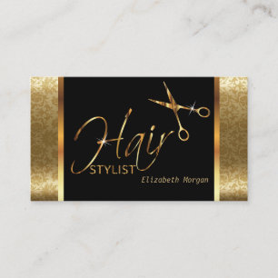 Tarjeta De Visita Elegante Hair de damasquín negro y dorado