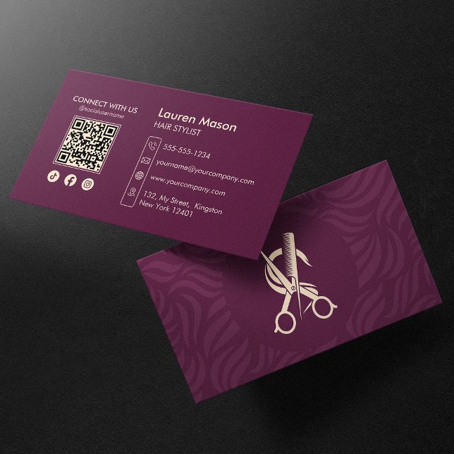 Tarjeta De Visita Elegante Hair de MarónElegante Hair Dresser QR Cód (Subido por el creador)