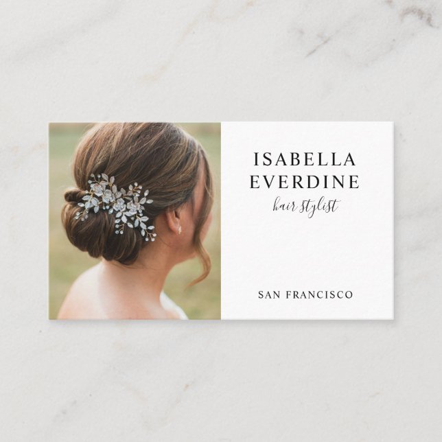 Tarjeta De Visita Elegante Hair Stylist Photo Business Card (Anverso)