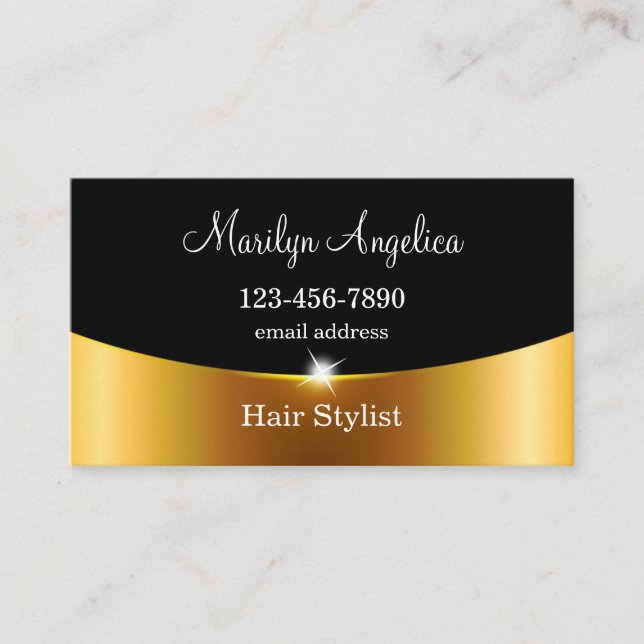 Tarjeta De Visita Elegante Hair Stylist Simple Glitzy Business Cards (Anverso)