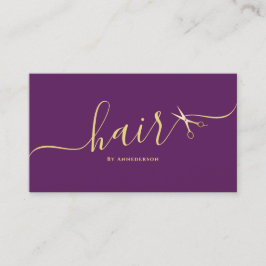 Tarjeta De Visita Elegante Hairstylist Script Hairdresser Purple