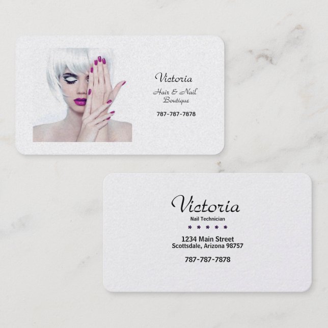 Tarjeta De Visita Elegante Hairstylist y Nail Boutique (Anverso / Reverso)