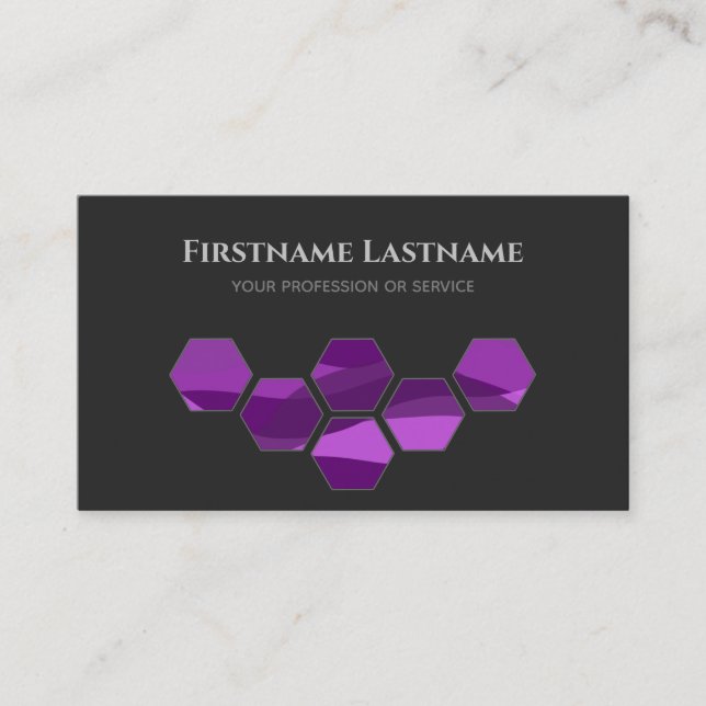 Tarjeta De Visita Elegante hexágono de ondas violeta gris oscuro (Anverso)