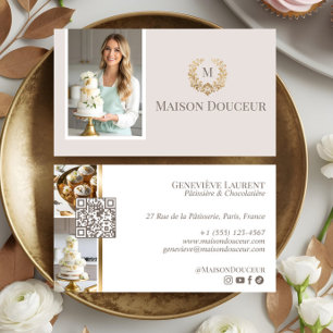 Tarjeta De Visita Elegante Hogar de Lujo Panadero Cresta Floral Mono