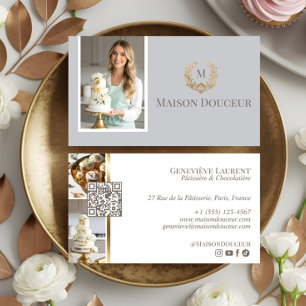Tarjeta De Visita Elegante Hogar de Lujo Panadero Cresta Floral Mono