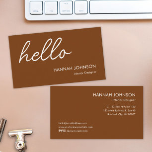 Tarjeta De Visita Elegante Hola Marrón Personalizado Minimalista Mod