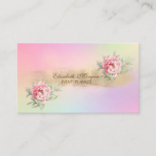 Tarjeta De Visita Elegante Holográfico, Flores Pincelada