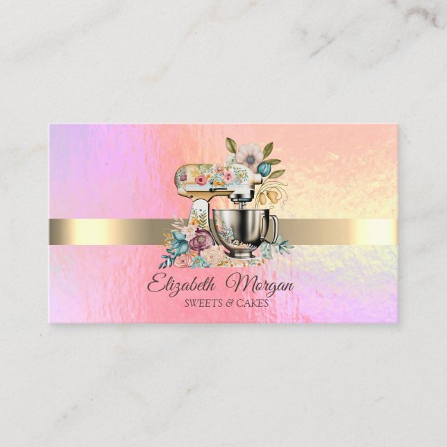 Tarjeta De Visita Elegante Holográfico, Mezclador floral de banda do (Anverso)