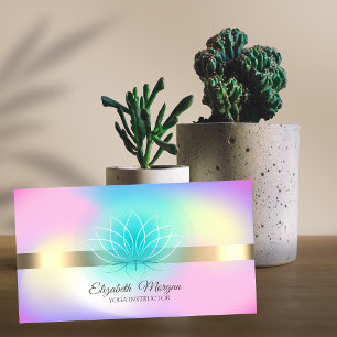 Tarjeta De Visita Elegante holográfico oro, instructor de yoga Lotus
