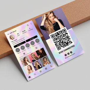 Tarjeta De Visita Elegante Holográfico Perfil de Instagram Hair Styl