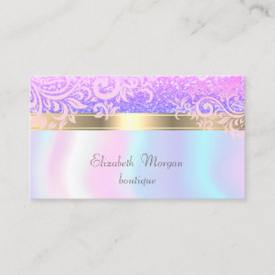 Tarjeta De Visita Elegante Holográfico Purpurinoso con flores de oro