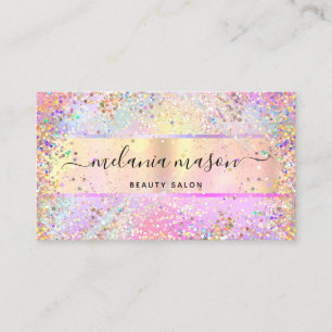 Tarjeta De Visita Elegante Holográfico Unicorn Confetti Purpurina Go