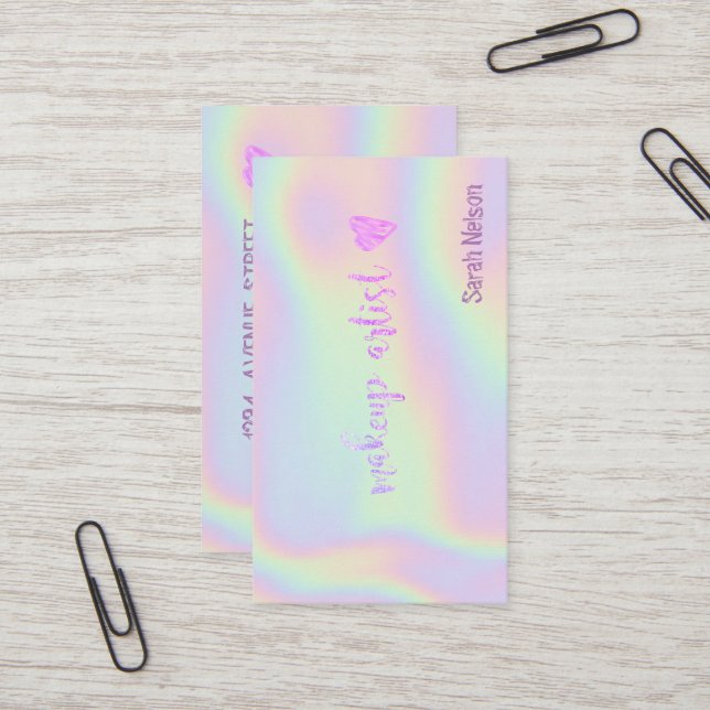 Tarjeta De Visita Elegante Holographi Rosa Dulce de Lujo (Anverso/Reverso In Situ)