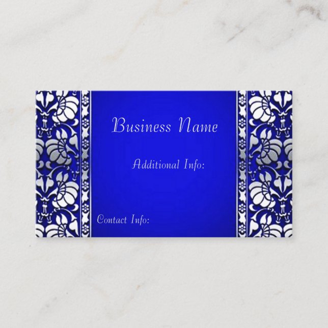 Tarjeta De Visita Elegante horizontal azul y plateado (Anverso)