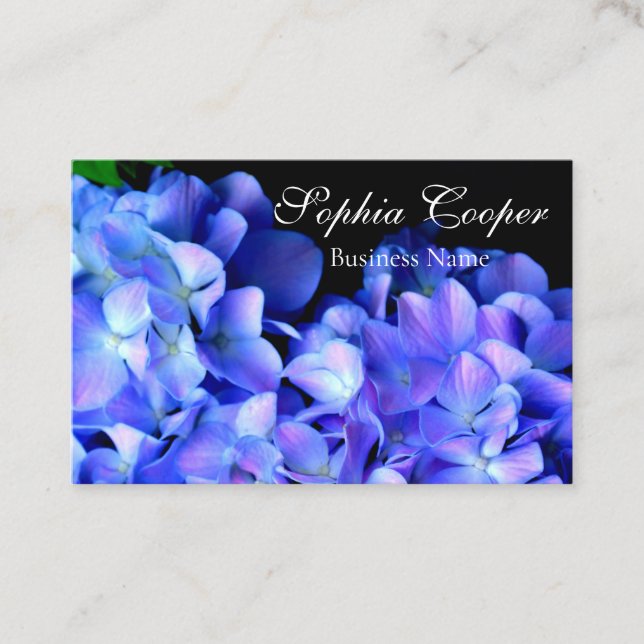 Tarjeta De Visita Elegante hortensias florales púrpura azul (Anverso)
