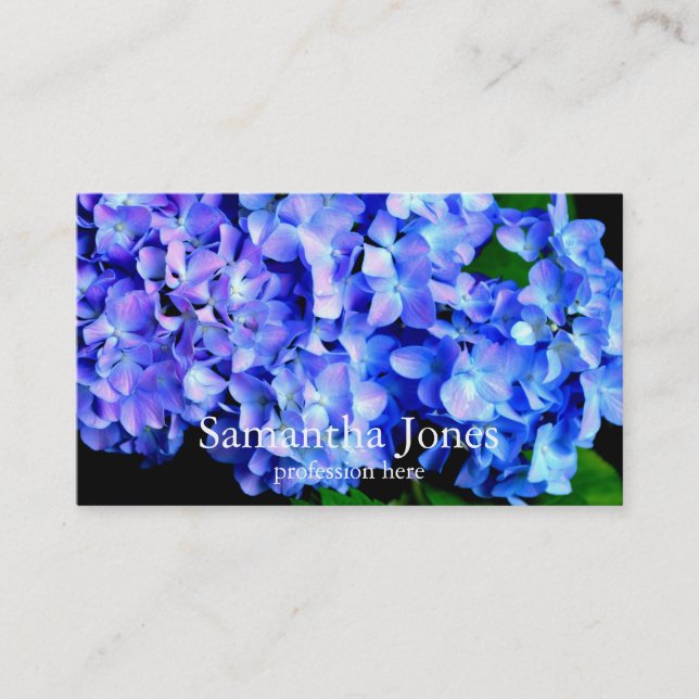 Tarjeta De Visita Elegante hortensias florales púrpura azul (Anverso)