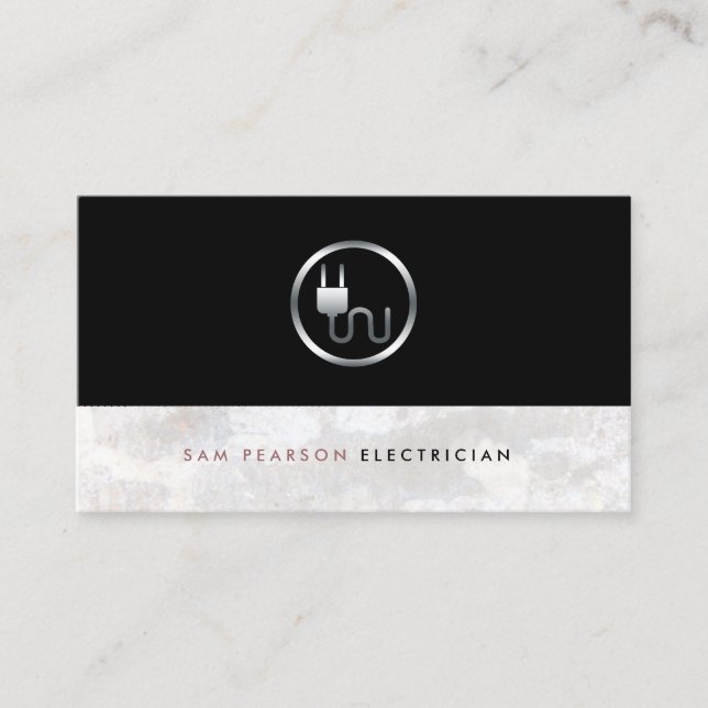 Tarjeta De Visita Elegante icono de enchufe eléctrico negrita platea (Anverso)