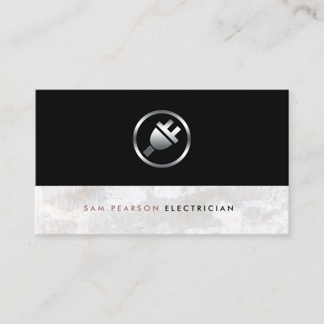 Tarjeta De Visita Elegante icono de enchufe eléctrico negrita platea (Anverso)