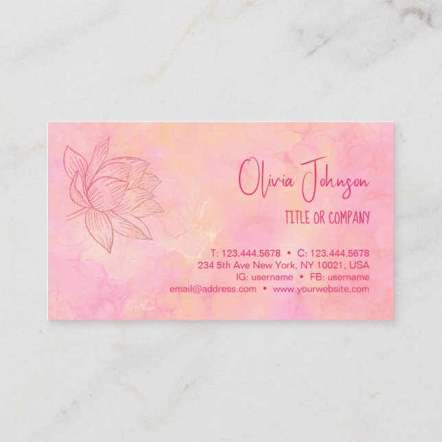 Tarjeta De Visita Elegante Ilustracion de flores Lotus rosa claro (Reverso)