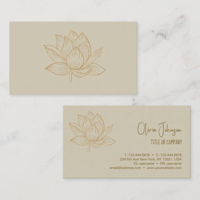 Tarjeta De Visita Elegante Ilustracion Lotus Flower Yoga (Anverso / Reverso)