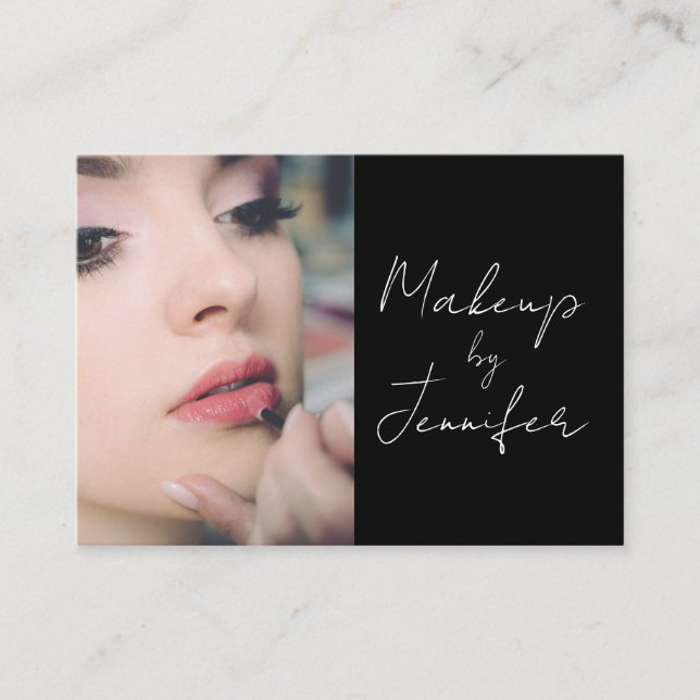 Tarjeta De Visita Elegante imagen manuscrita blanca negra (Anverso)