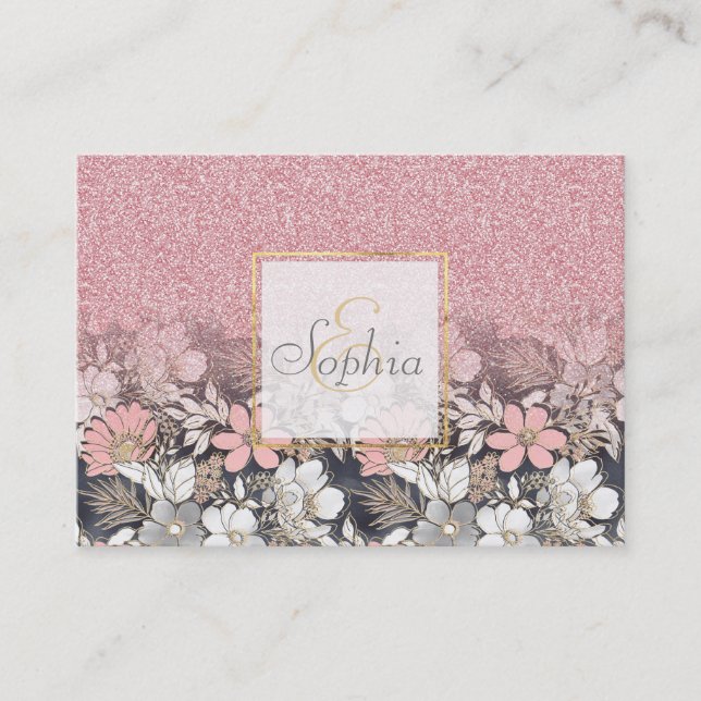 Tarjeta De Visita Elegante imagen Purpurina de gradiente rosa dorado (Anverso)
