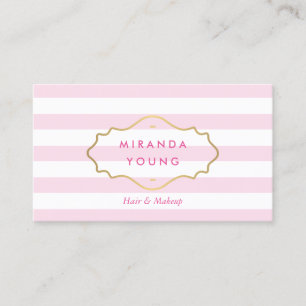 Tarjeta De Visita Elegante Imperio de Oro Vintage Belleza Rayas Rosa