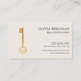 Tarjeta De Visita Elegante Inmobiliaria Profesional Gold Key