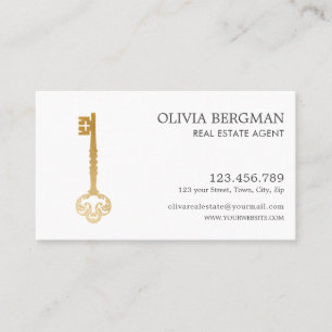 Tarjeta De Visita Elegante Inmobiliaria Profesional Gold Key