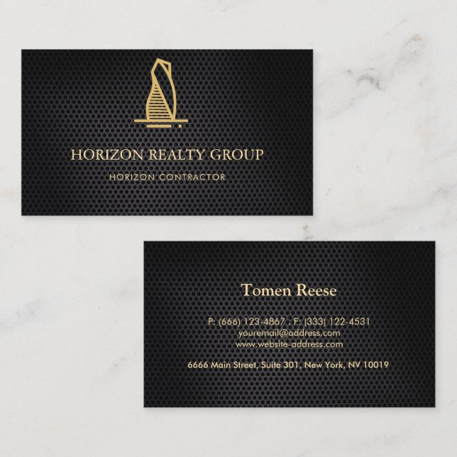Tarjeta De Visita Elegante inmueble metálico negro (Anverso / Reverso)