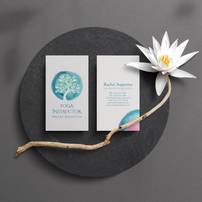 Tarjeta De Visita Elegante instructor de mediación de yoga en árbol  (Subido por el creador)