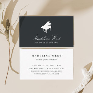Tarjeta De Visita Elegante instructor de piano blanco y negro