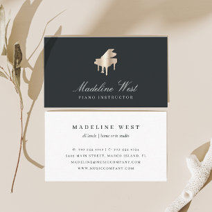 Tarjeta De Visita Elegante instructor de piano de oro Faux