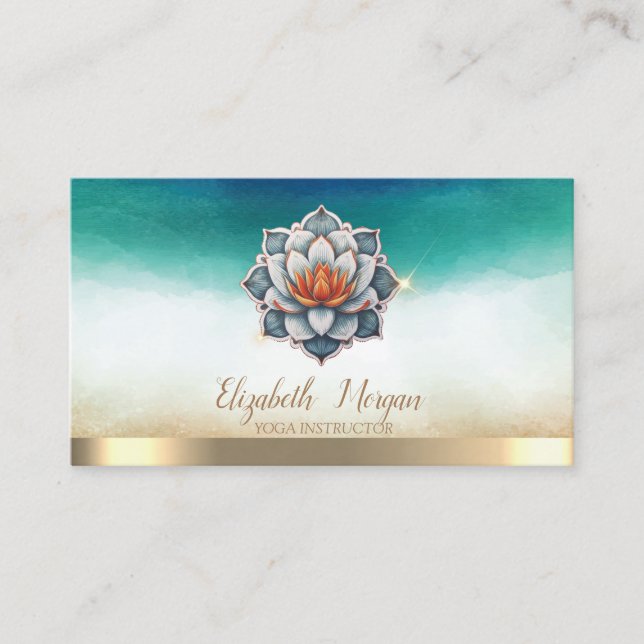 Tarjeta De Visita Elegante instructor de yoga azul Lotus acuarela (Anverso)
