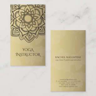 Tarjeta De Visita Elegante instructor de YOGA Black Gold Floral Mand